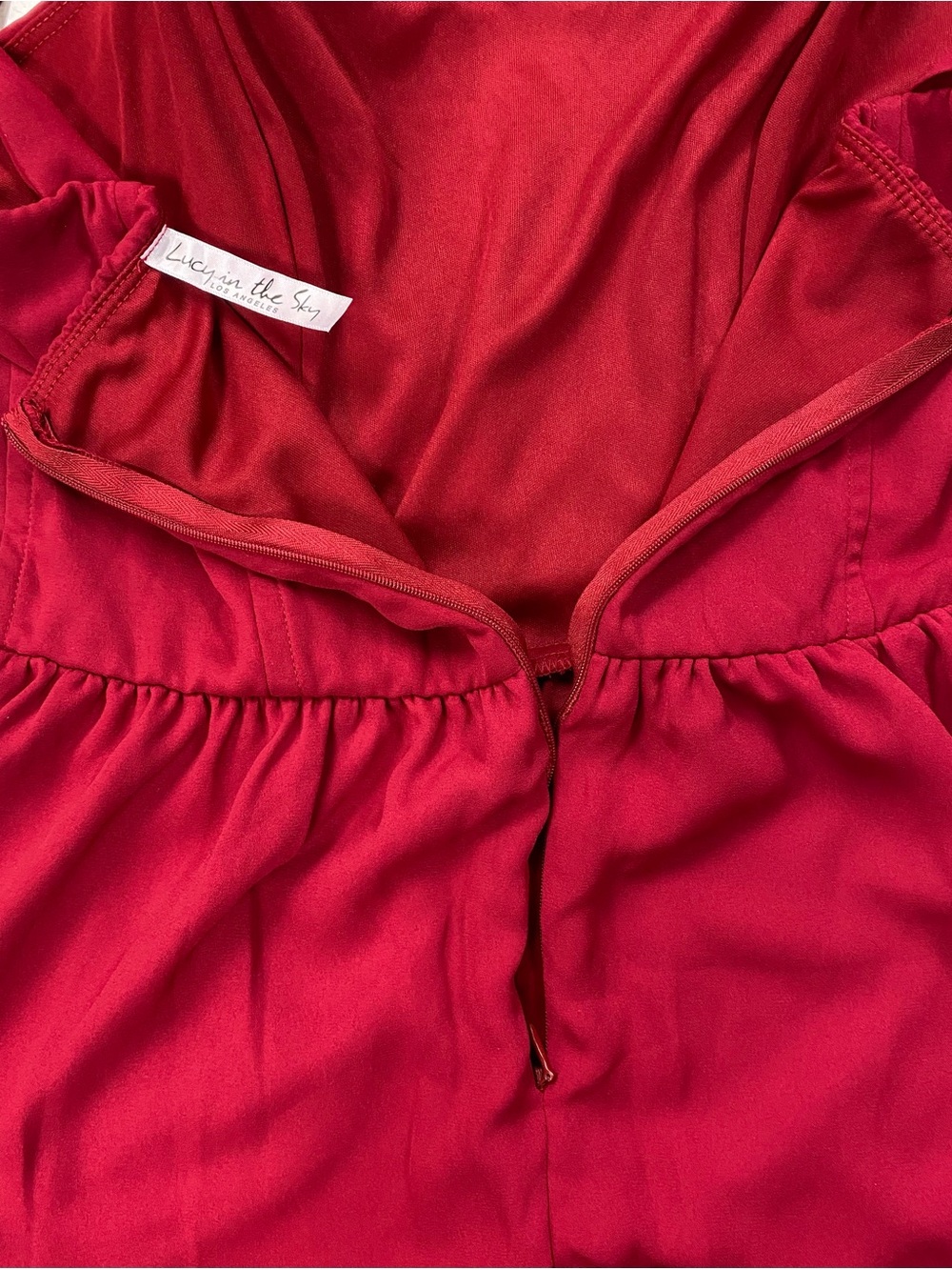 Lucy in the Sky Burgundy Wine Tie Strap Ruffle Mini Dress M Wedding Guest Party - Picture 8 of 8